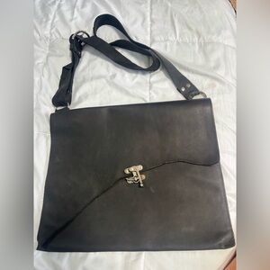 Black Leather custom made unisex bag
